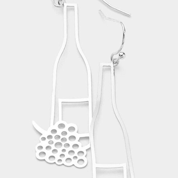5/$25 Grape Champagne Bottle Silver Tone Earrings - Picture 2 of 6